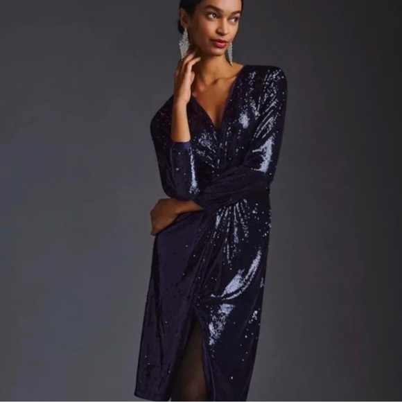 Anthropologie Dresses & Skirts - by Anthropologie Twist-Front Sequin Dress Navy Blue size: 8P